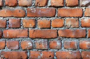 Textured brick wall with a mix of colors and weathering evident in urban setting photo