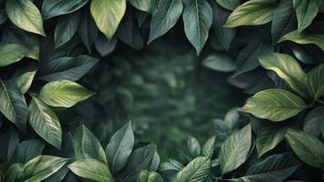 Green leaves surrounding a textured teal background in a natural setting for decoration photo