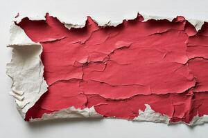 Torn red paper with a white patch revealing a textured background for creative design concepts photo
