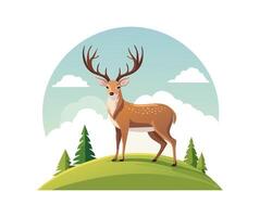 Deer standing on a misty hill vector