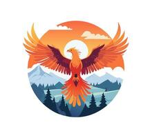 Phoenix soaring above a fiery landscape vector
