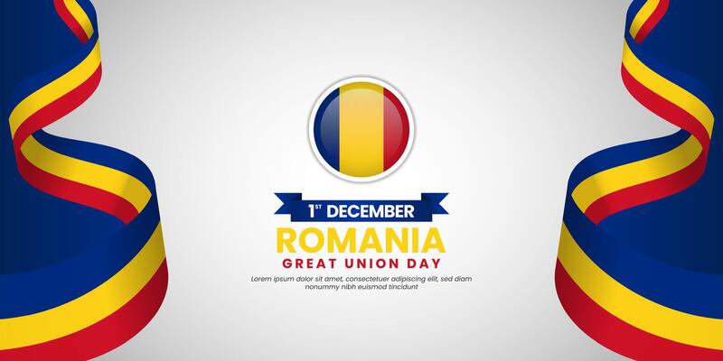 Romania Great Union Day 1 December background with national waving ribbon flag