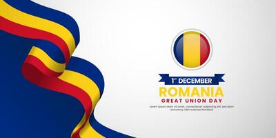 Romania Great Union Day Background Template Design Illustration with national waving ribbon flag vector