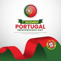 Portugal independence day celebration banner background with waving ribbon flag and blank space vector