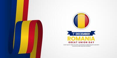 Romania Great Union Day Background Template Design Illustration with national waving ribbon flag vector