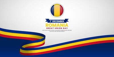 Romania Great Union Day 1 December background with national waving ribbon flag vector