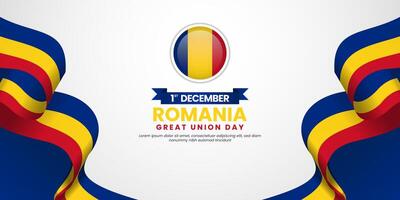 Romania Great Union Day Background Template Design Illustration with national waving ribbon flag vector