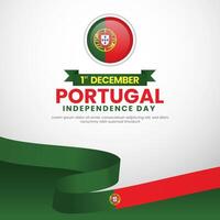 Portugal independence day celebration banner background with waving ribbon flag and blank space vector