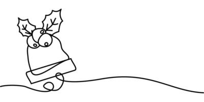 continuous line drawing of christmas bell symbol. abstract line art illustration vector