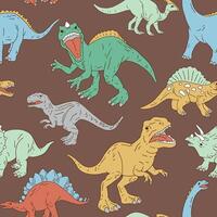 Hand drawn seamless pattern with dinosaurs. Perfect for fabric, wallpaper, wrapping paper or nursery decor. vector