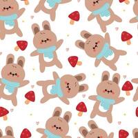 seamless pattern cartoon bunny with mushroom. cute autumn wallpaper for fabric print, gift wrap paper vector