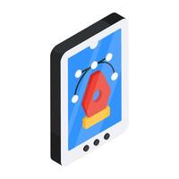 Pen with nodes inside smartphone, mobile bezier icon vector