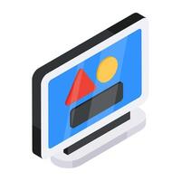 Math shapes inside monitor, geometric shapes icon vector