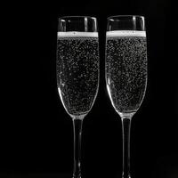Bubbly champagne glasses celebrate a festive occasion with sparkling bubbles and soft lights photo