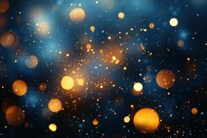 Soft golden lights illuminate a winter evening with festive bokeh effects in the background photo