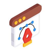 Pen with nodes on web page, bezier tool icon vector