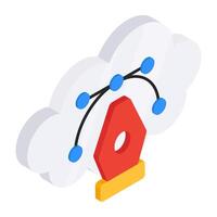 An isometric design icon of cloud bezier vector