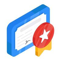 A flat isometric design icon of certificate vector