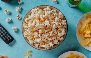 A fun evening of snacks and drinks during a sports viewing party at home photo