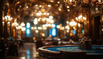 Luxurious casino interior with chandeliers in the evening glow at a historic location photo