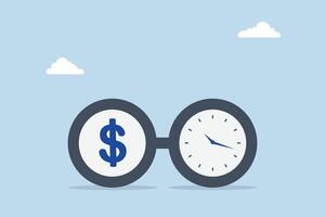 Time is money, Eyeglasses adorned with a dollar sign and a clock ticking away. vector