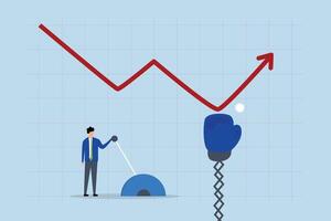 Game changer strategy to improve, Entrepreneur switches direction from descending to ascending by pressing a button. vector