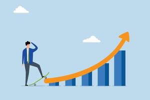 Growth for success, Businessman with skateboard getting ready to ride on an ascending graph of growth. vector