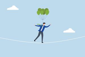 Risk management control, Businessman acrobat chooses to walk on a rope with balloons in order to lower the level of risk. vector