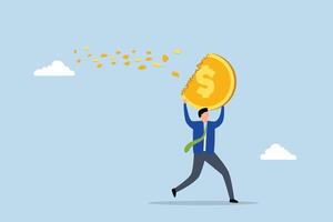 Depreciation, businessman disappeared as the value of the dollar decreased and the coins dissolved. vector