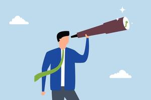 Financial forecast, Businessman uses binoculars to observe graphs and charts as a financial professional. vector