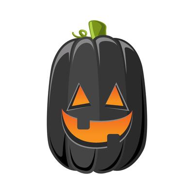 Black Jack O Lantern, Cute Creepy Spooky Halloween Pumpkin Decor Flat Illustration