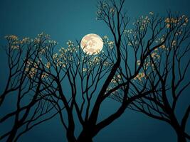 Full moon over the tree branch vector