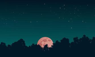 Night sky background with red full moon and stars vector