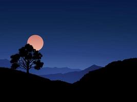 Night view illustration with a tree and the moon vector
