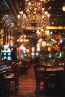 Elegant casino interior with chandeliers and slot machines in a luxurious atmosphere photo