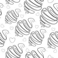 bakery seamless pattern of croissants of different sizes drawn in one line on a white background, for packaging or textile vector