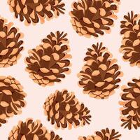 seamless pattern with round half-open cones of conifers arranged randomly, for Christmas packaging, cards or decorations vector