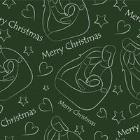 seamless christmas pattern of simple vartep icons drawn in line art style on green background, for various posters, cards or banners vector