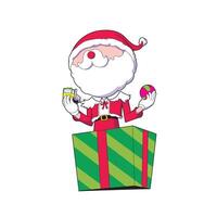 image of santa claus in a gift box with toys in both hands vector