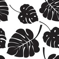Seamless tropical pattern with black monstera palm leaves on white background. Exotic hawaiian fabric design vector