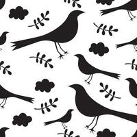 seamless pattern bird, leaves and clouds vector