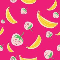 Seamless pattern set of banana and strawberry.isolated on pink background. vector
