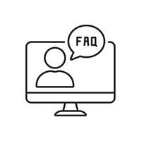 FAQ Sign In Speech Bubble on Desktop Computer Screen Line Icon. Online Customer Support. Assistance and Remote Help Outline Symbol. Editable Stroke. Isolated Illustration vector