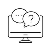 FAQ Chat on Computer Screen Line Icon, Online Support and Customer Communication. Question and Answer Speech Bubbles Symbol on Computer Monitor. Editable Stroke. Isolated Illustration vector
