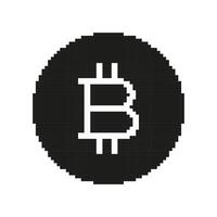 Bitcoin Silhouette Icon in Pixel Style. 8 Bit Game. Digital Cryptocurrency and Blockchain Finance Sign. Isolated Illustration vector