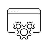 Web Browser with Gear for Online Configuration and Settings Line Icon. Internet Browser and Cog Sign for Website Maintenance and Support. Editable Stroke. Isolated Illustration vector