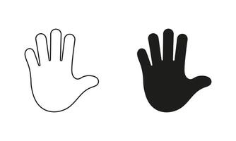 High Five Gesture Sign. Open Hand Line and Silhouette Icon. Stop Gesture Black Symbol. Greetings Icon. Editable Stroke. Isolated Illustration vector