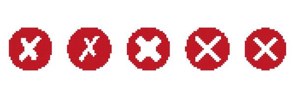 Pixelated Red X Icons. Error or Cancel Symbols in Pixel Art Style. Isolated Illustration vector