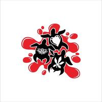 Three turtles swimming on red water vector