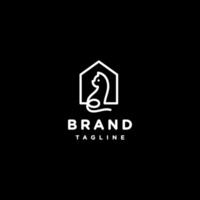 Simple Line Cat Inside Home Logo Design. Simple Cat House Line With Black Background Logo Design. vector